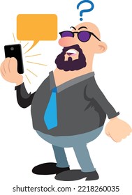 Man with phone in hand, video call. Vector illustration