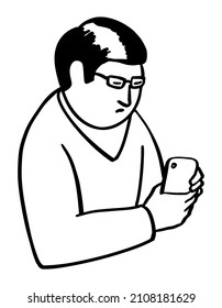 Mann mit Telefon. Ein Mann, der in sein Telefon schaut, mit einem besorgten Gesichtsausdruck.