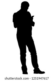 Man with phone on white background