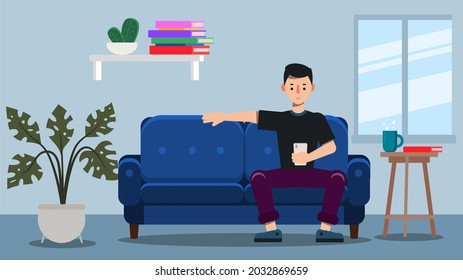 Hombre con el teléfono en la habitación