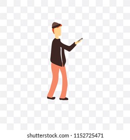 Man with phone vector icon isolated on transparent background, Man with phone logo concept