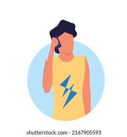 Man with phone vector illustration technology icon. Business mobile and communication character male. Businessman call on device and talking network. Work cellphone and happy conversation human