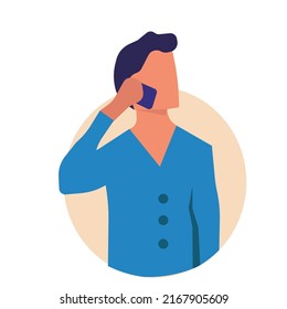 Man with phone vector illustration technology icon. Business mobile and communication character male. Businessman call on device and talking network. Work cellphone and happy conversation human
