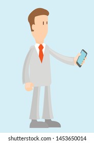 A man with a phone,a businessman holding a smartphone .Vector image.