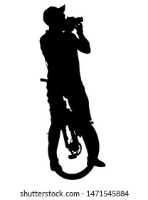 Man with a photo camera on white background