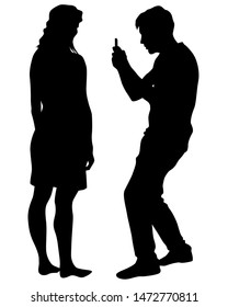 Man with a photo camera on white background