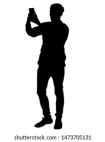 Man with a photo camera on white background
