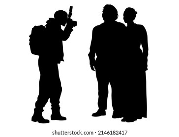 Man with a photo camera on white background