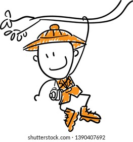 Man with photo camera- photographer -  isolated vector illustration outline hand drawn doodle line art cartoon design character.
