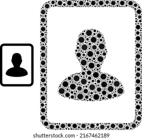 Man photo mosaic icon. Vector mosaic is done with scattered contagious elements. Contagious mosaic man photo icon. Man photo mosaic for medical images.