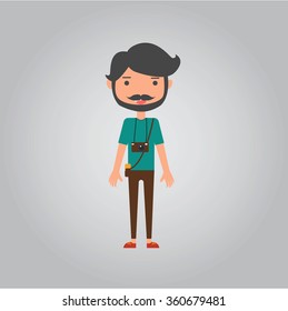 Man photographer character with his camera on the with background  vector design
