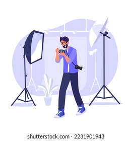 Man Photographer Character Vector. Photographer Character Flat Cartoon Illustration