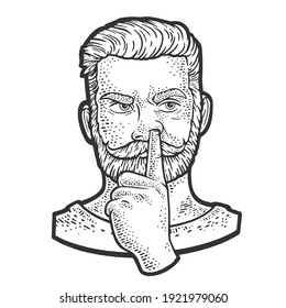 Man picking his nose sketch engraving vector illustration. T-shirt apparel print design. Scratch board imitation. Black and white hand drawn image.