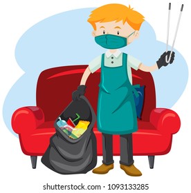 A Man Picking Up Trash illustration