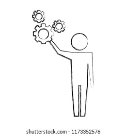 man pictogram with gears mechanic wheels