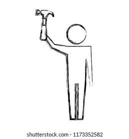 man pictogram holding hammer tool repair