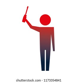 man pictogram holding screwdriver tool object