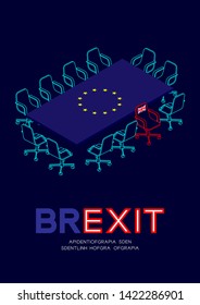 Man pictogram and isometric meeting table European Union (EU) flag pattern, united kingdom chair leave the meeting, Brexit concept design illustration isolated on blue background with space, vector