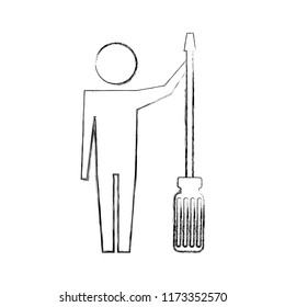 man pictogram with screwdriver tool support