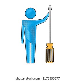 man pictogram with screwdriver tool support