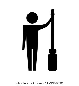 man pictogram with screwdriver tool support