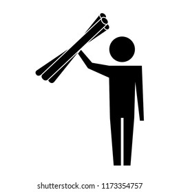 man pictogram worker with blueprints work