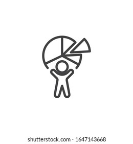 Man and pie chart diagram line icon. Financial report linear style sign for mobile concept and web design. Business analytics outline vector icon. Symbol, logo illustration. Vector graphics