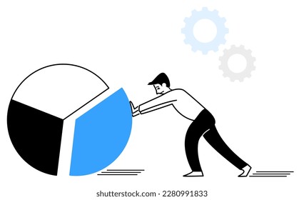 Man pieces together pie chart vector illustration