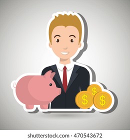 man piggy currency money vector illustration graphic