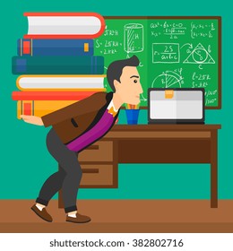 Man with pile of books.