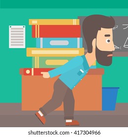 Man with pile of books.