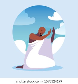 man pilgrim hajj standing, day of Dhul Hijjah vector illustration design