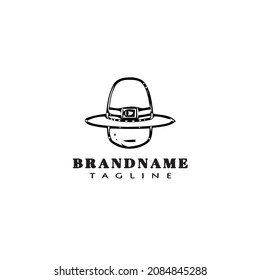 man with pilgrim hat logo cartoon icon design template black modern isolated vector illustration