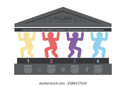 Man pillars carrying roof framework Infographic diagram chart template for business presentation vector illustration.