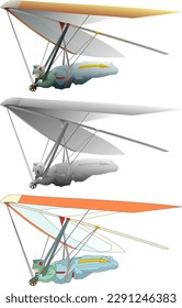 Man pilot a hang glider, isolated against white. 3D vector illustration.