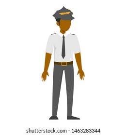Man pilot in uniform vector isolated. Airplane captain, flight profession. Male character standing.