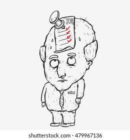 a man with pin of tasks list on his head 