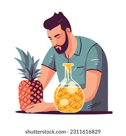 man with pineapple and juice icon isolated