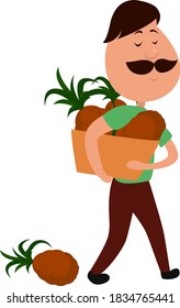 Hombre con piñas, ilustración, vector sobre fondo blanco