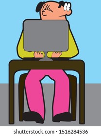 a man in pink pants with a laptop