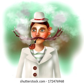 Man with pipe and antlers