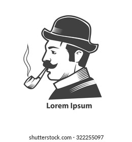 man with pipe, logo for pipe club. simple illustration