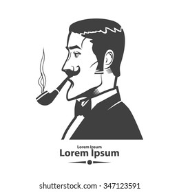 man with pipe, logo for pipe club. simple illustration, gentleman smoking