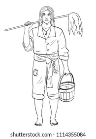 A man is a pirate, a cabin boy or ship boy. Vector illustration, Object isolated Children coloring, black lines, white background