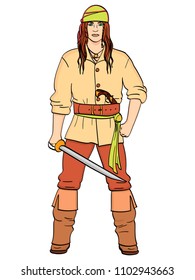 A man is a pirate, a sailor. Vector illustration. Imitation comic style. Isolated object on white background