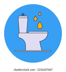 a man pisses into a ceramic white toilet bowl. a drop of urine. flat vector illustration.