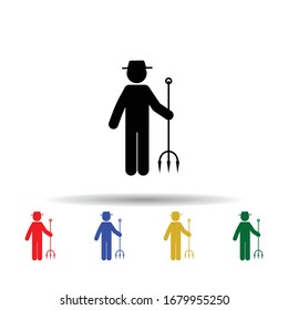 Man man with pitchforks multi color icon. Simple glyph, flat vector of gardening icons for ui and ux, website or mobile application