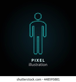 Man - pixel icon. Vector Illustration. Design logo element. Isolated on black background. It is easy to change to any color.