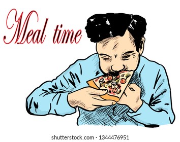 man and pizza