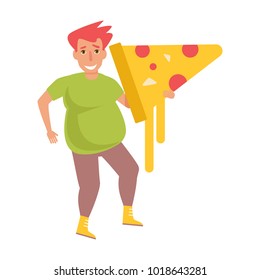 Man with pizza. Vector. Cartoon. Isolated art on white background. Flat